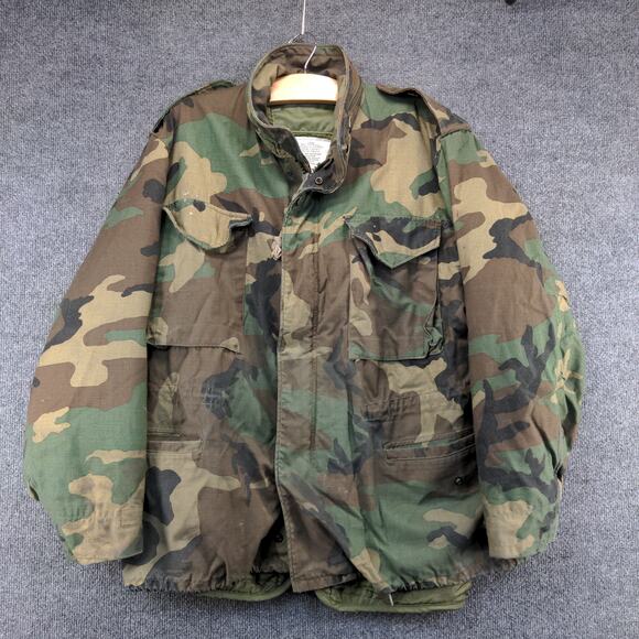 U.S. Military Cold Weather Coat W/ Liner Woodland Camo Green Brown SZ XL Vintage - Picture 2 of 16